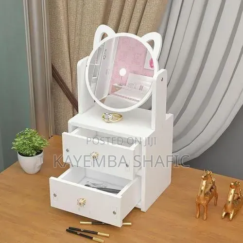 Cat-eared Cosmetic Organizer With Mirror And Drawers - Multicolor