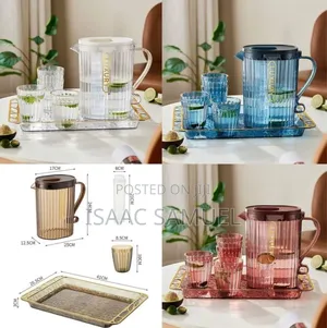 Luxury Fluted Acrylic Water Jug and Tumbler Set, With a Tray