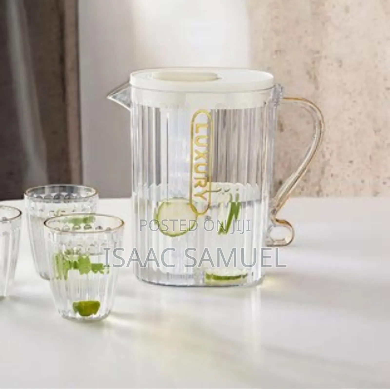 Luxury Fluted Acrylic Water Jug and Tumbler Set, With a Tray