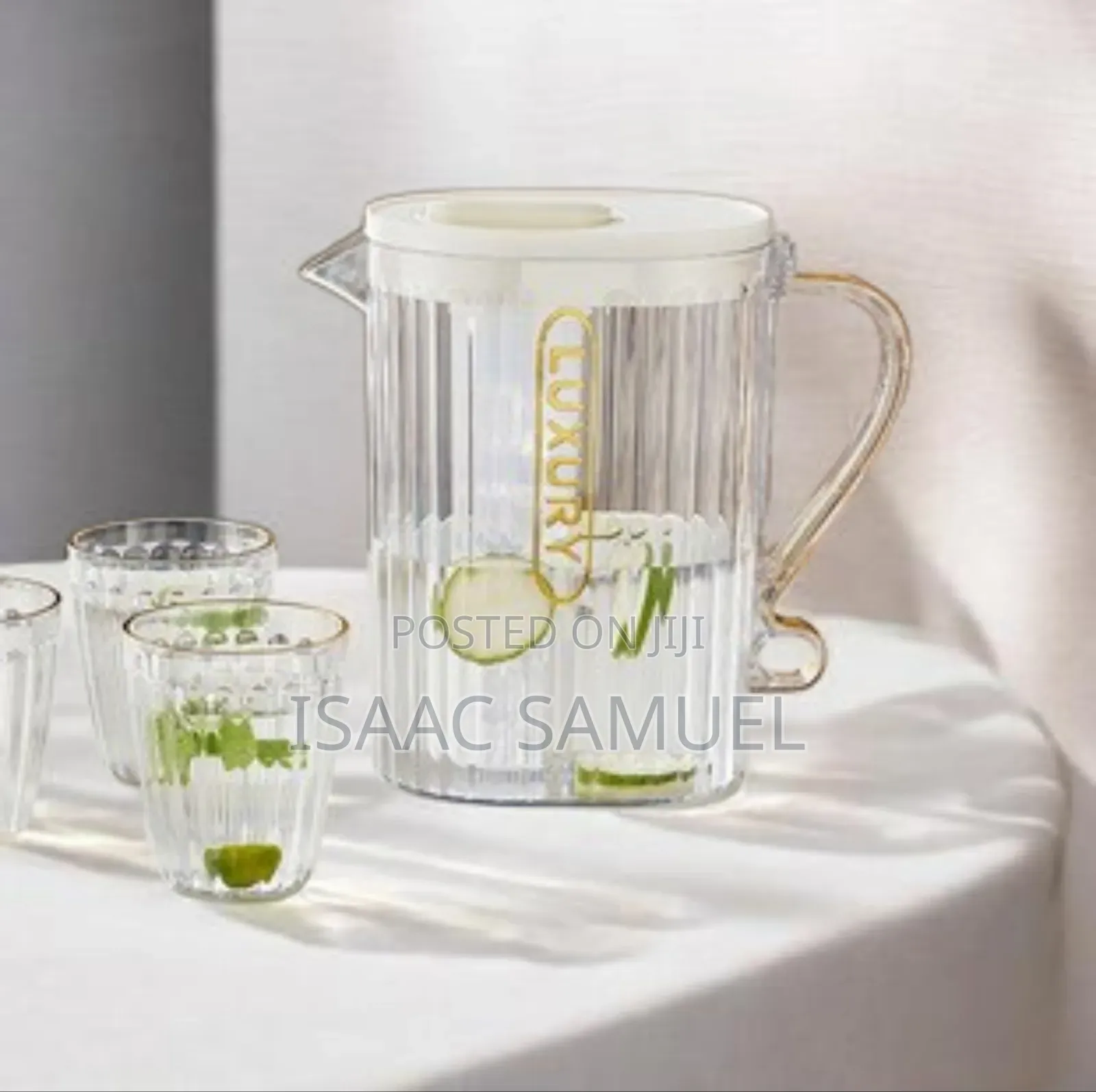 Luxury Fluted Acrylic Water Jug and Tumbler Set, With a Tray