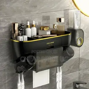 Multifunctional Black Wall-Mounted Bathroom Organizer
