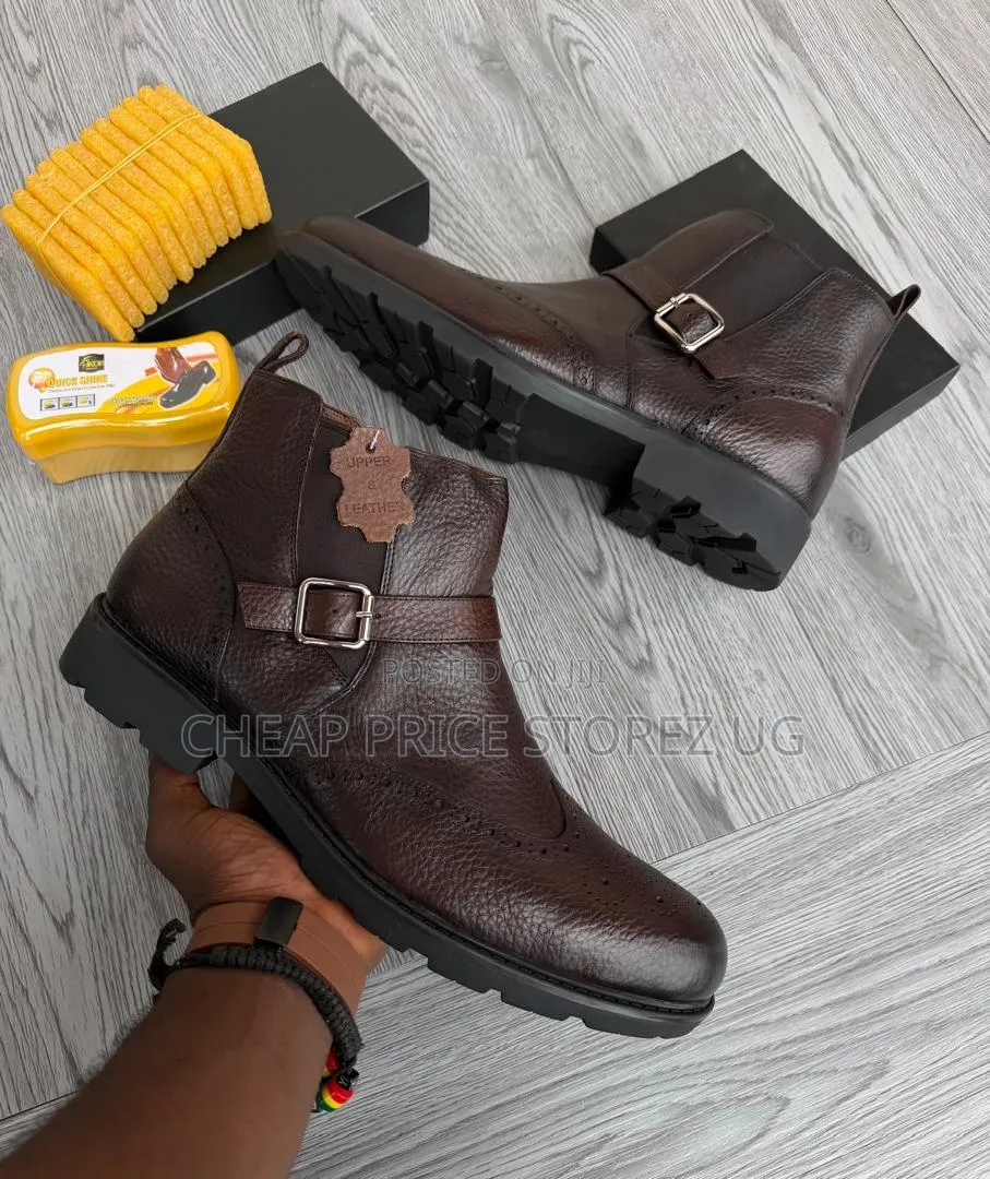 These Are Brown Men's Monk Strap Ankle Boots With Brogue Shoes
