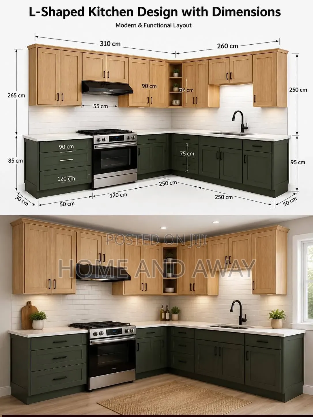 L Shape Kitchen Cabinets in Any Colour 990,000/- Per Running Meter