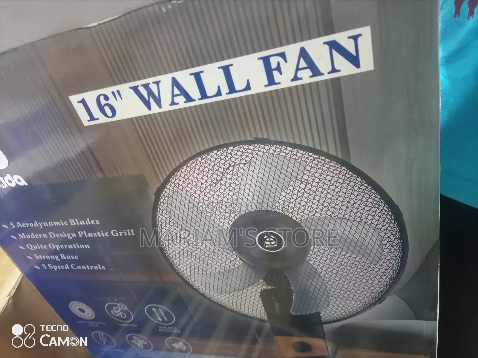 16-Inch Wall Fan Available in Black With 5 Blades and 3 Speed Control