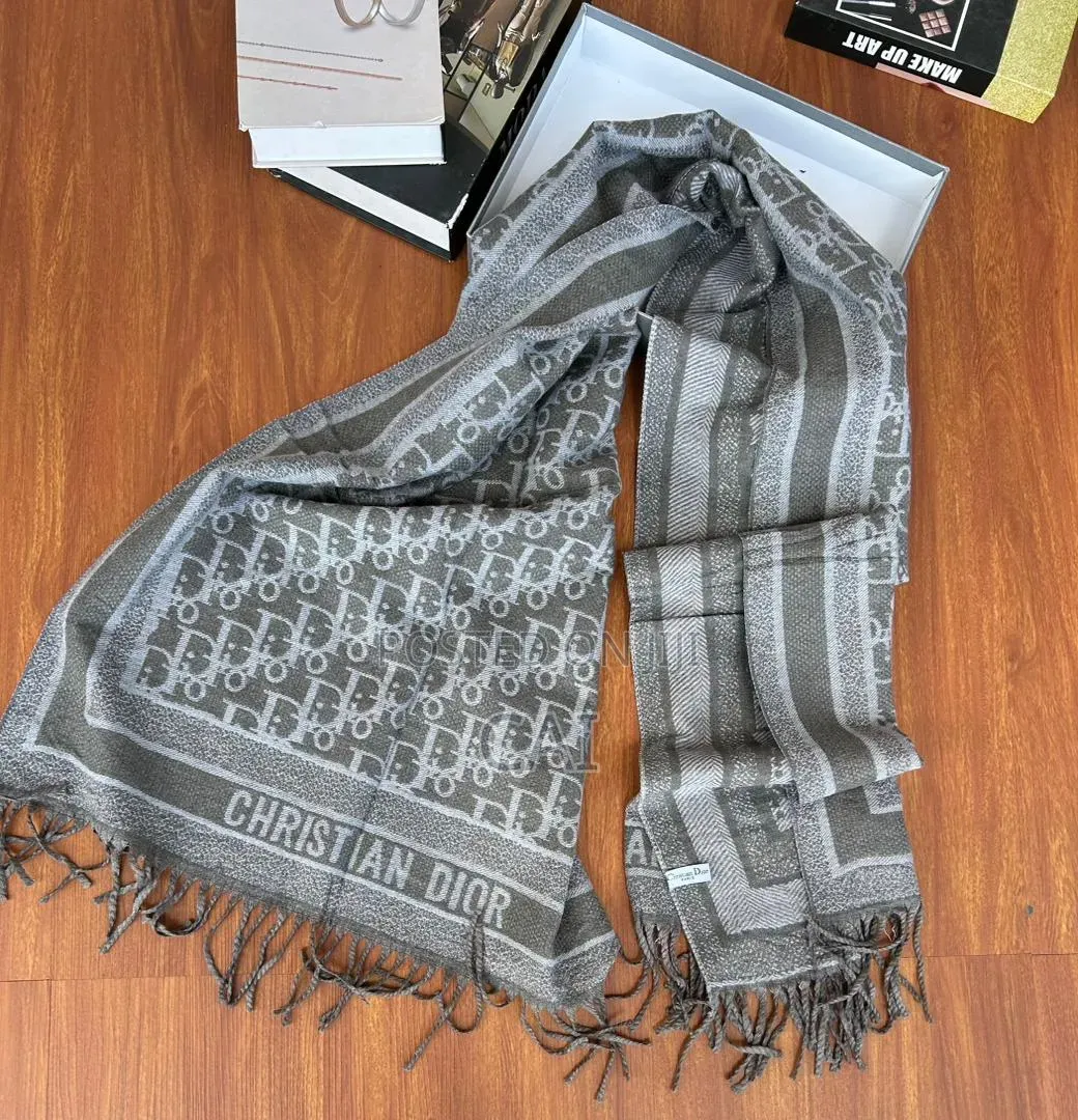 Pure Grey Christian Dior Oblique Fringed Scarf