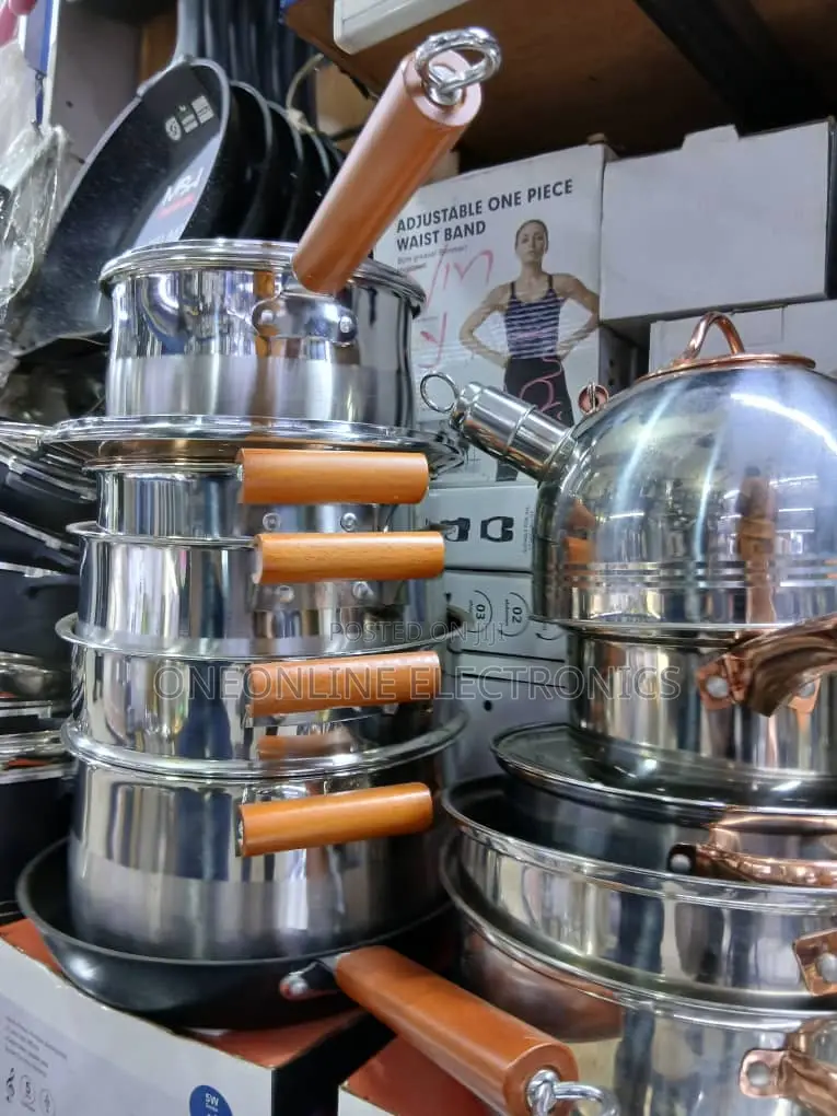 Stainless Steel Cookware Sets Stay-Cool Wooden Handles
