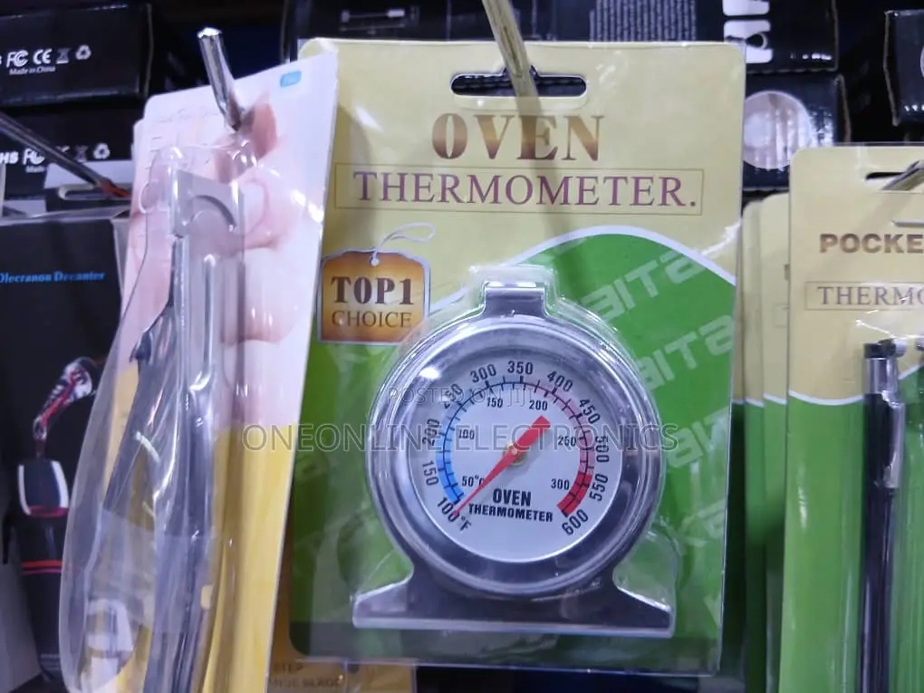 Oven Thermometer With A Stainless Steel Housing.