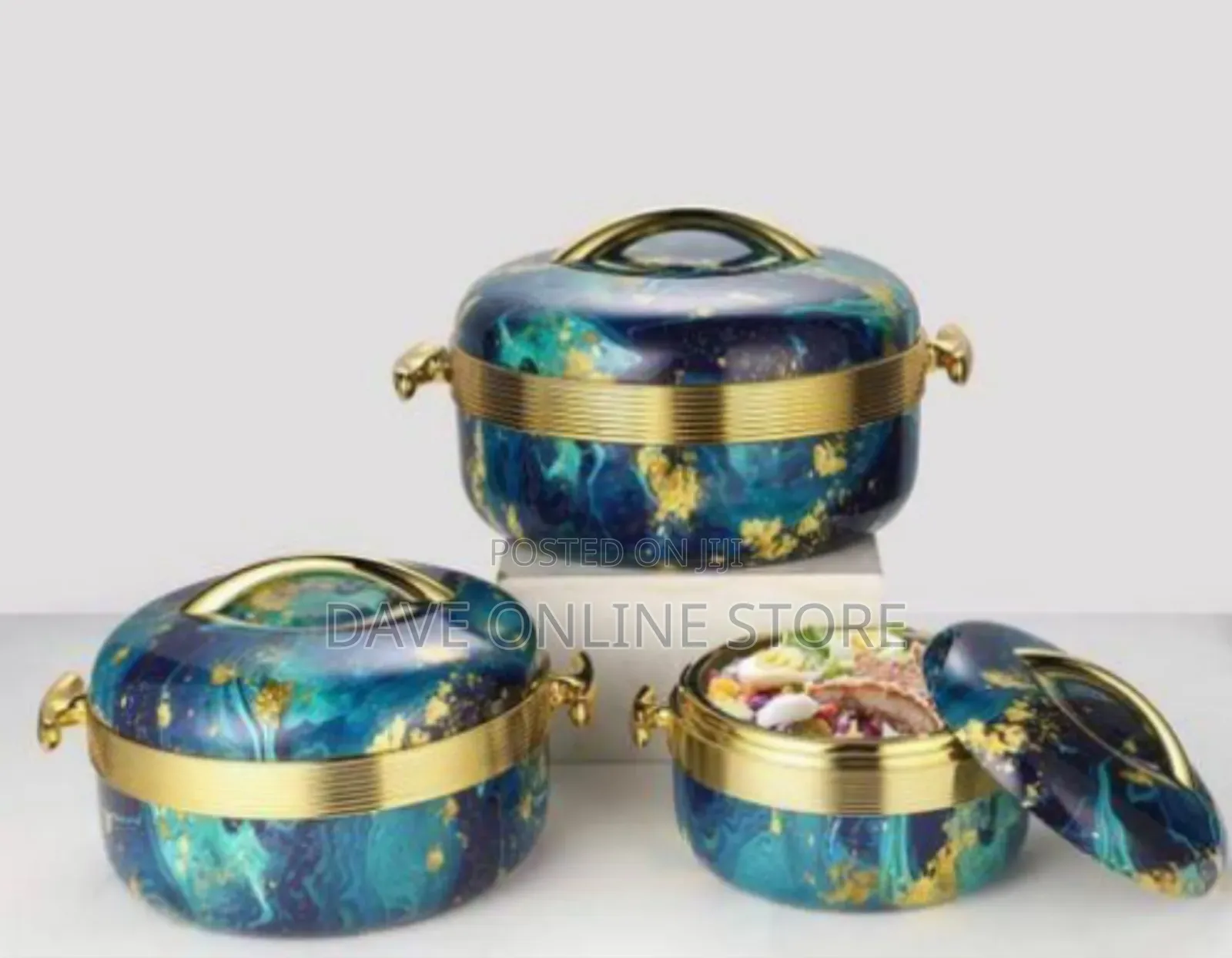 Premium Marble-Patterned Insulated Casserole Set With Metallic Trim