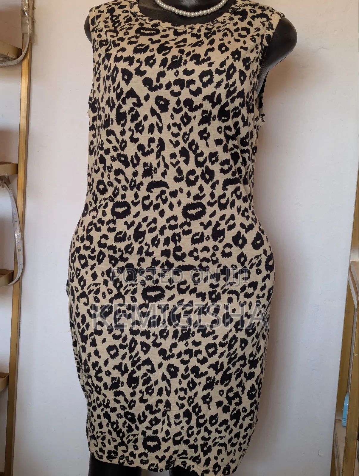 Beige and Black Leopard Print Dress