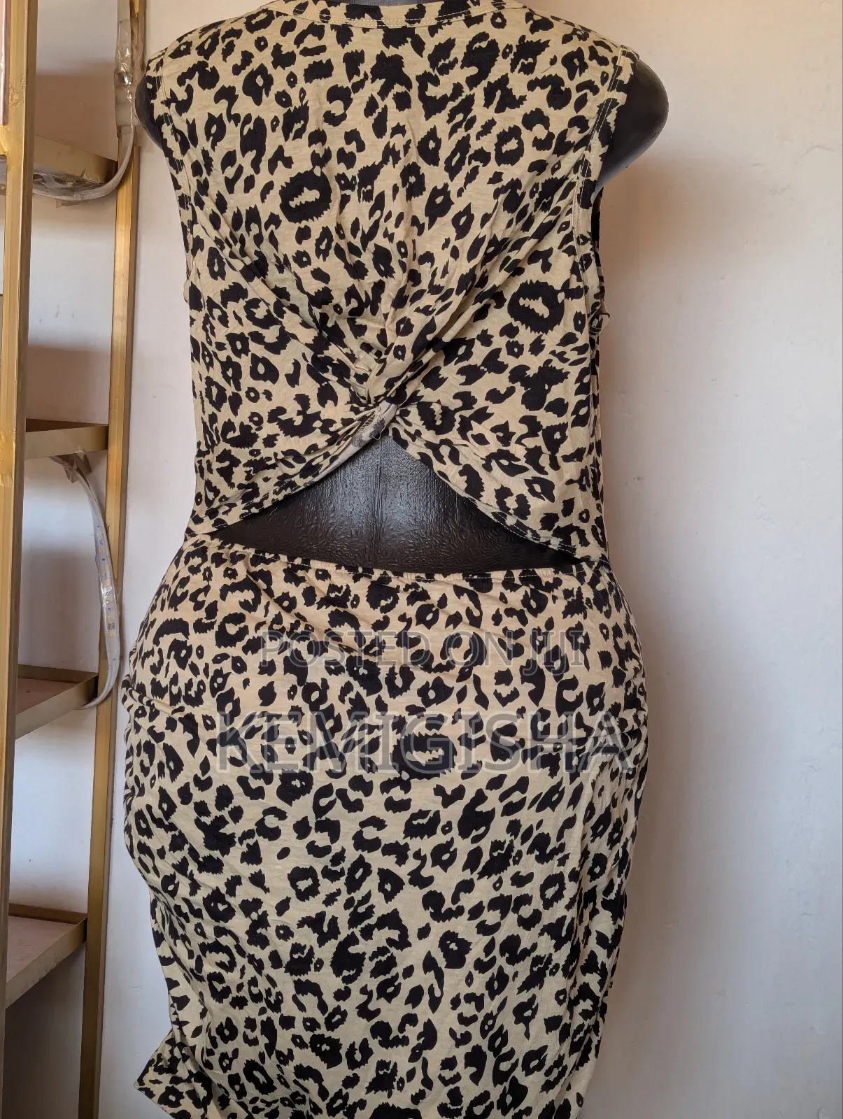 Beige and Black Leopard Print Dress