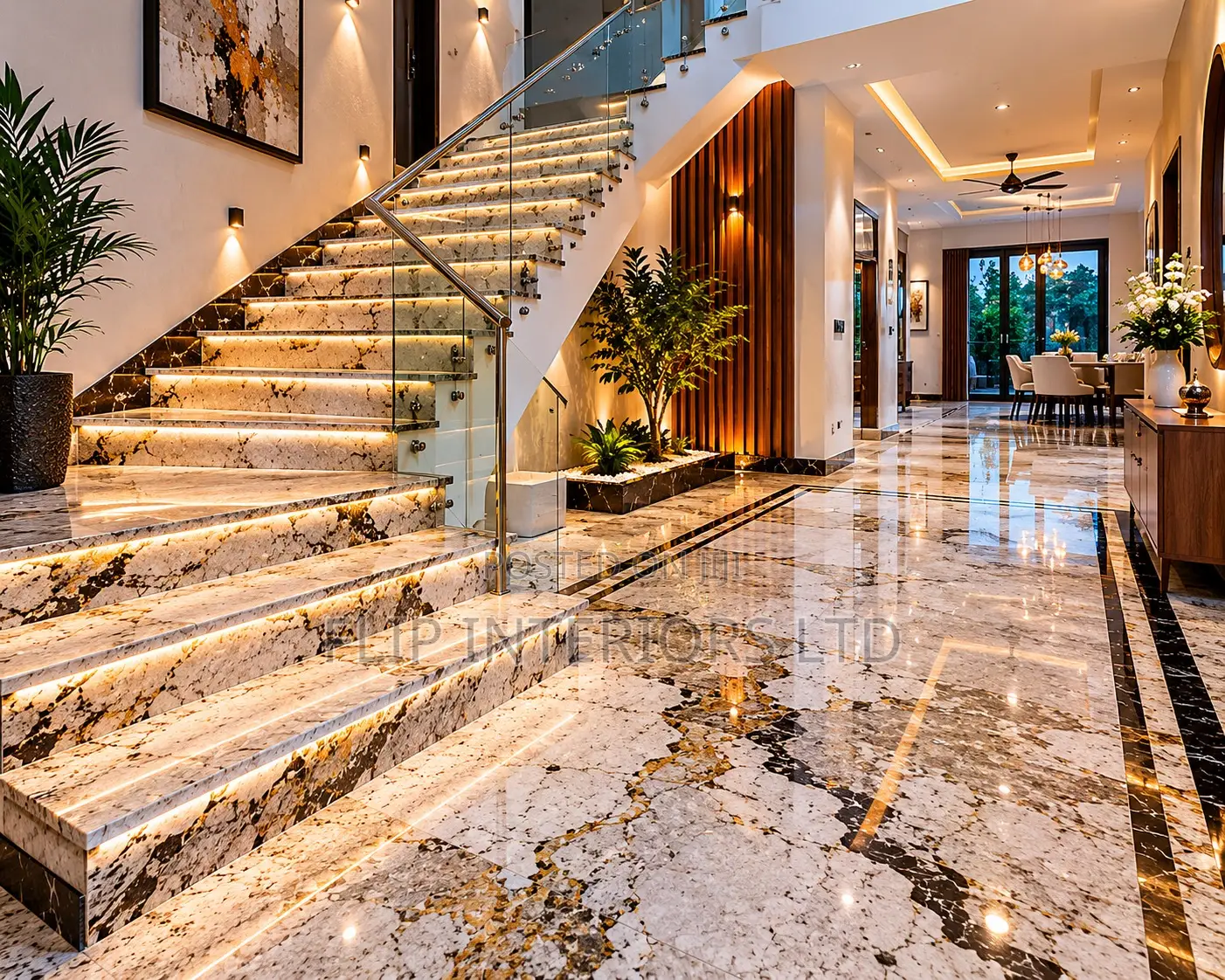 Modern Marble Staircase Interior Finishing Services