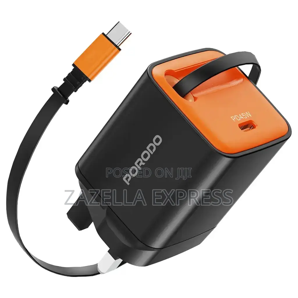 Porodo Tezpatro 45w Gan Charger With Usb C Retractable Cable