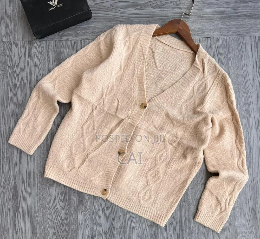 Cardigan Featuring Patch Pockets and Large Buttons.