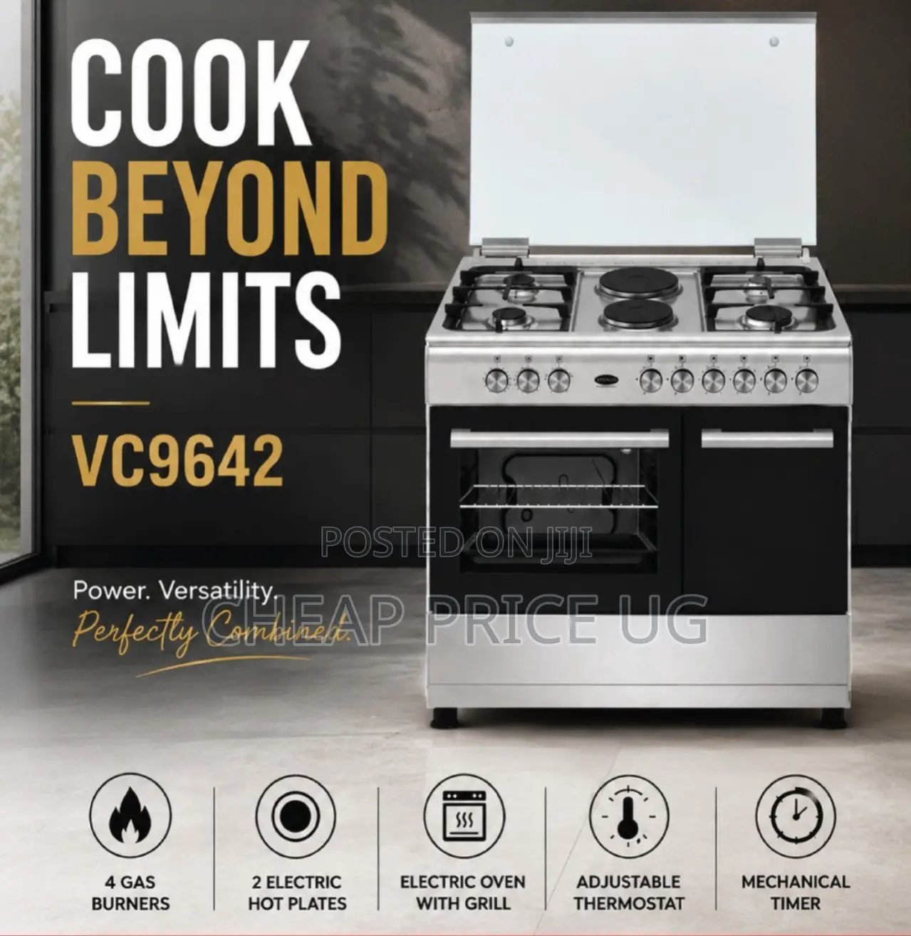 Venus Vc9642 90cm Freestanding Cooker 4 Burners 2 Hotplates