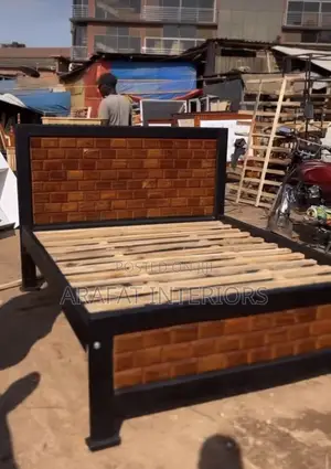 Black Metal Bed With Brick Panels Is Giving Major Modern Vibes.