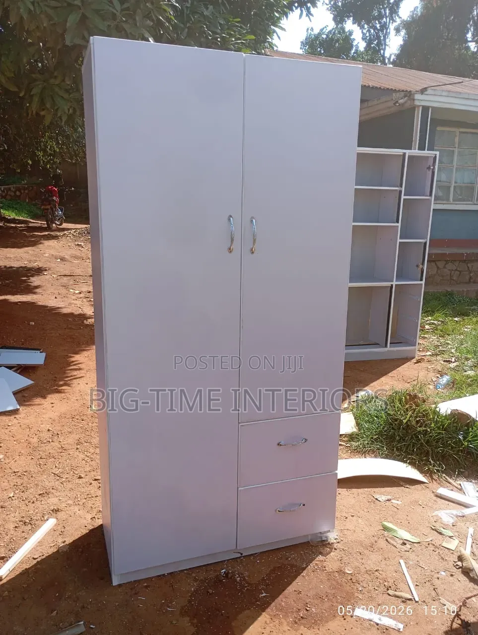 Portable White Double Door Wardrobe