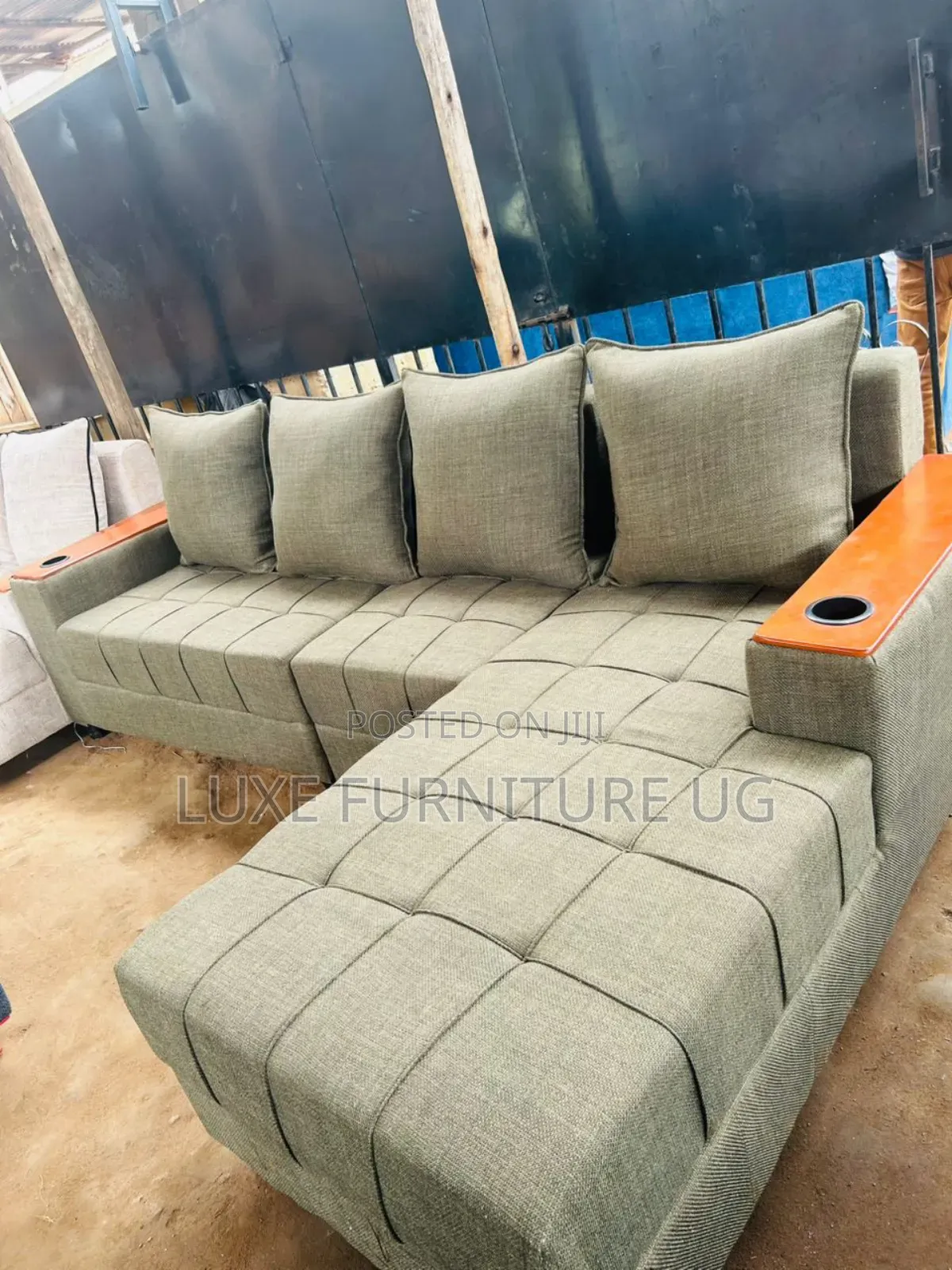Green L Sofa 6seater