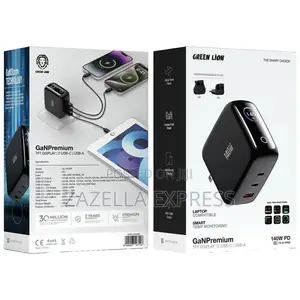 Green Lion 140w Gan Premium Adapter With TFT Display 2 Usb-C Usb-A