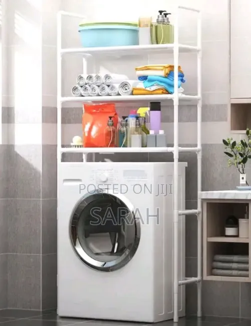 A 3-tier White Metal Space-saving Rack Washing Machine