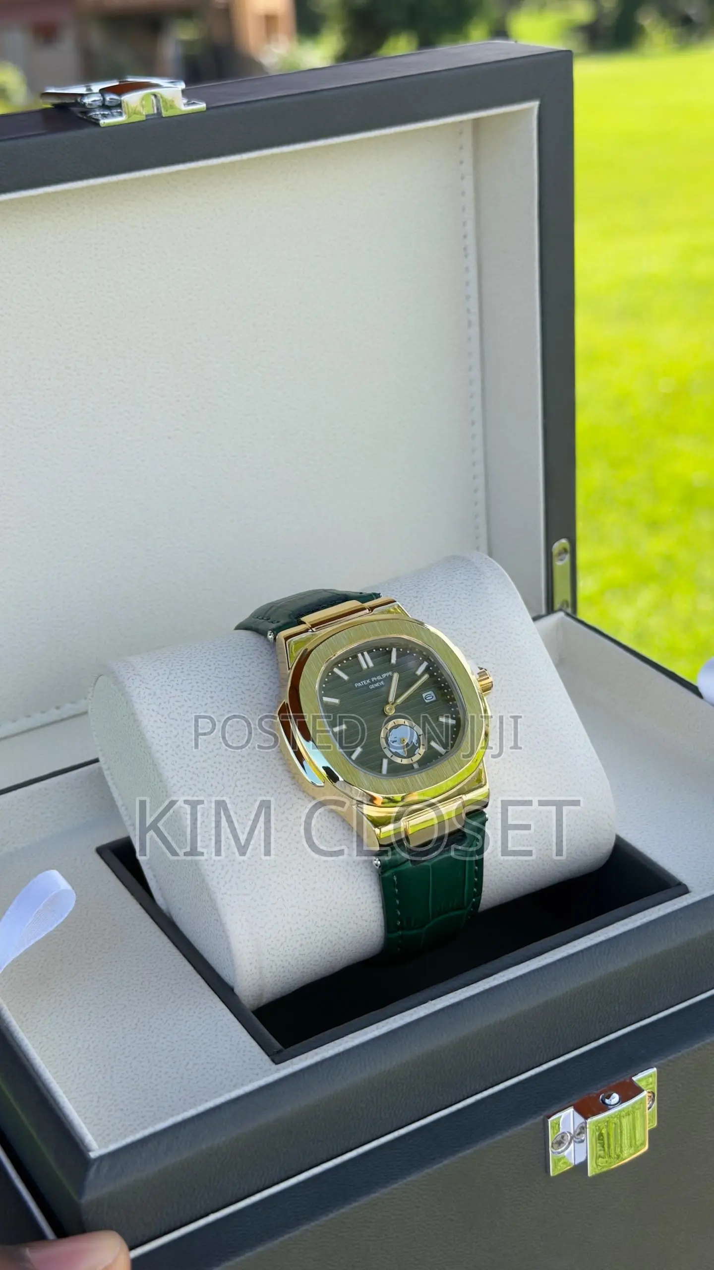 Gold Face With Green Leather Strap