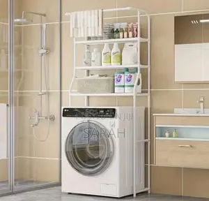 A White 3-tier Metal Storage Rack Washing Machine