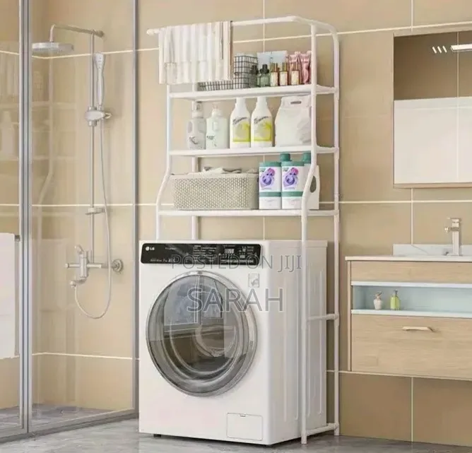 A White 3-tier Metal Storage Rack Washing Machine