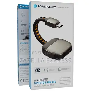 Powerology 60w Zinc Alloy Type C to 3.5mm 2in1 Adapter With Charging