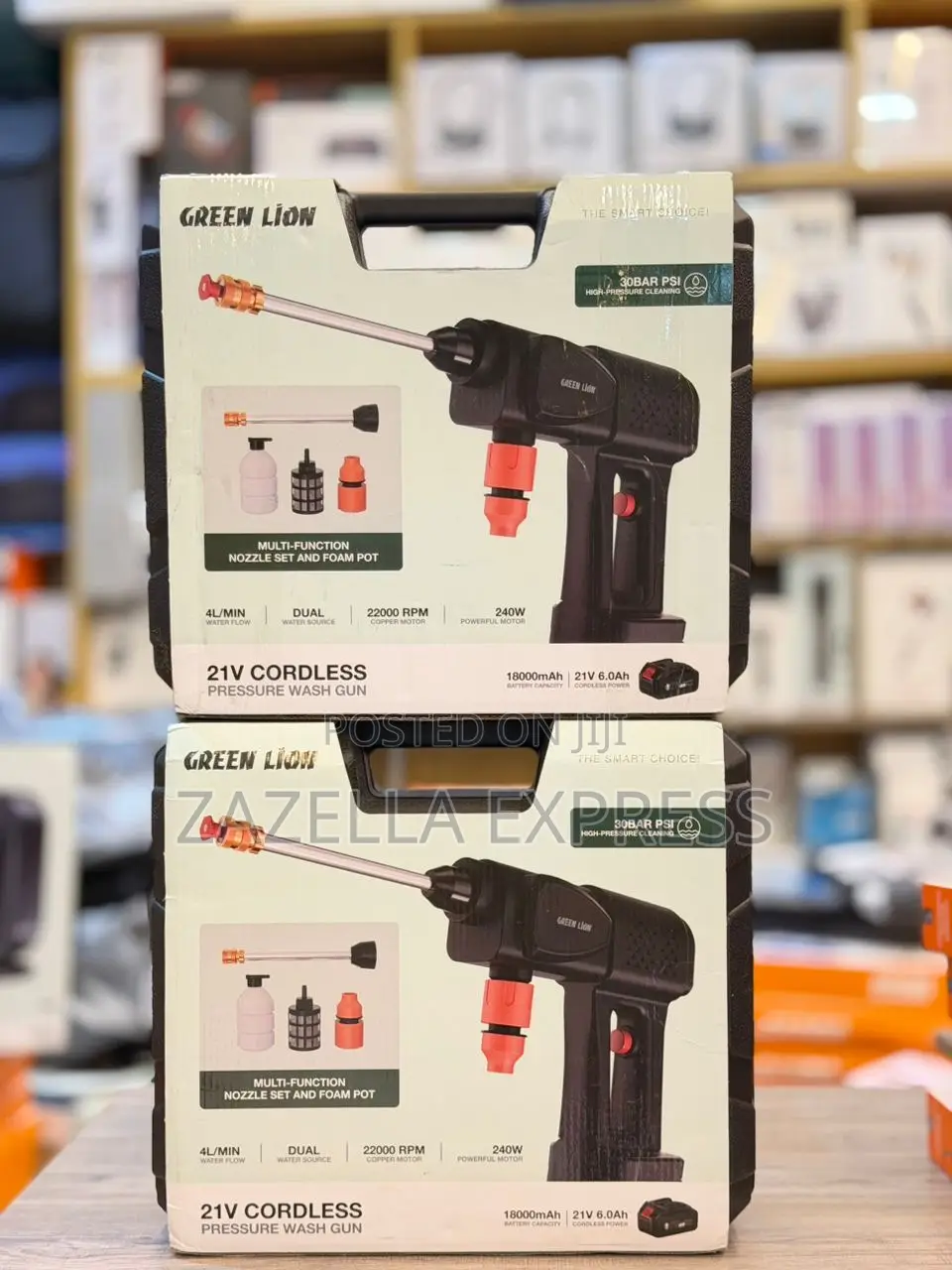 Green Lion 21v Cordless Pressure Wash Gun 18000mah, 4 Litre Per Min