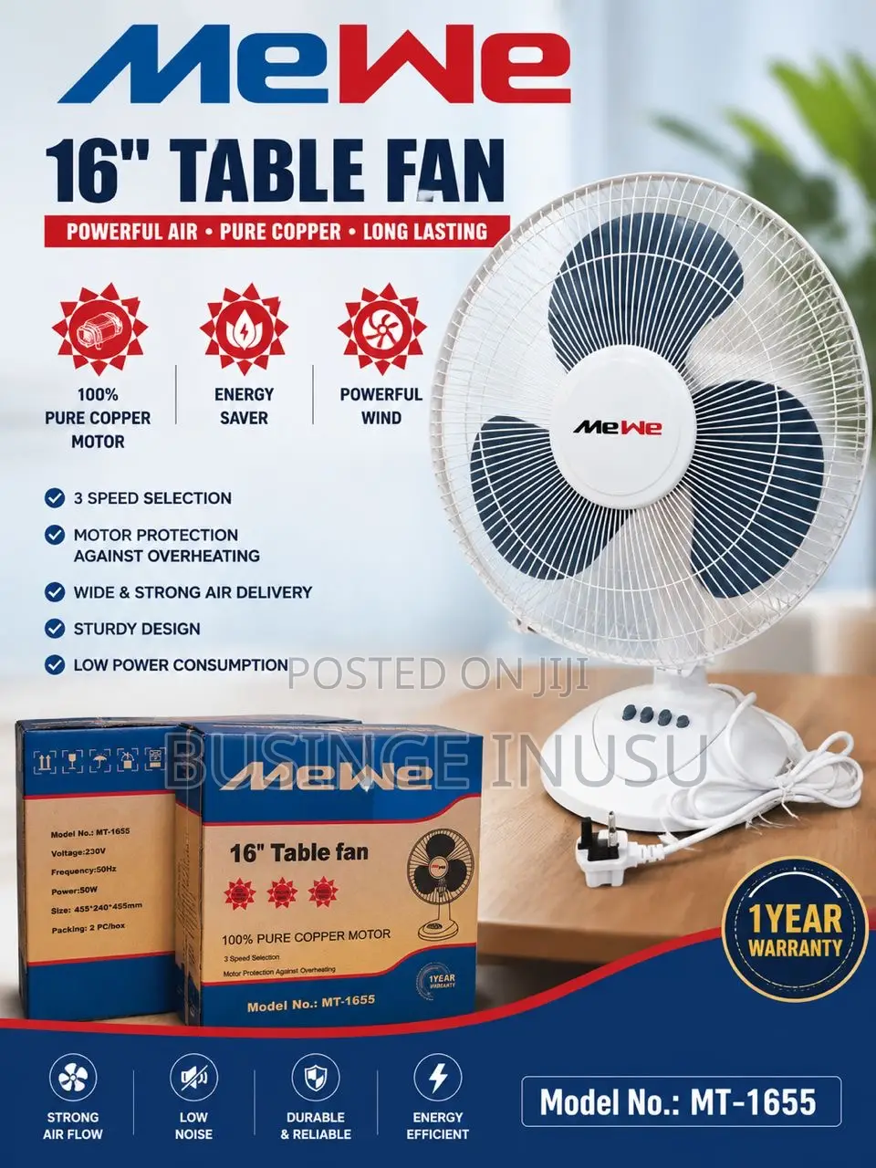 Brand New 16 Inches Mewe Table Fan Available