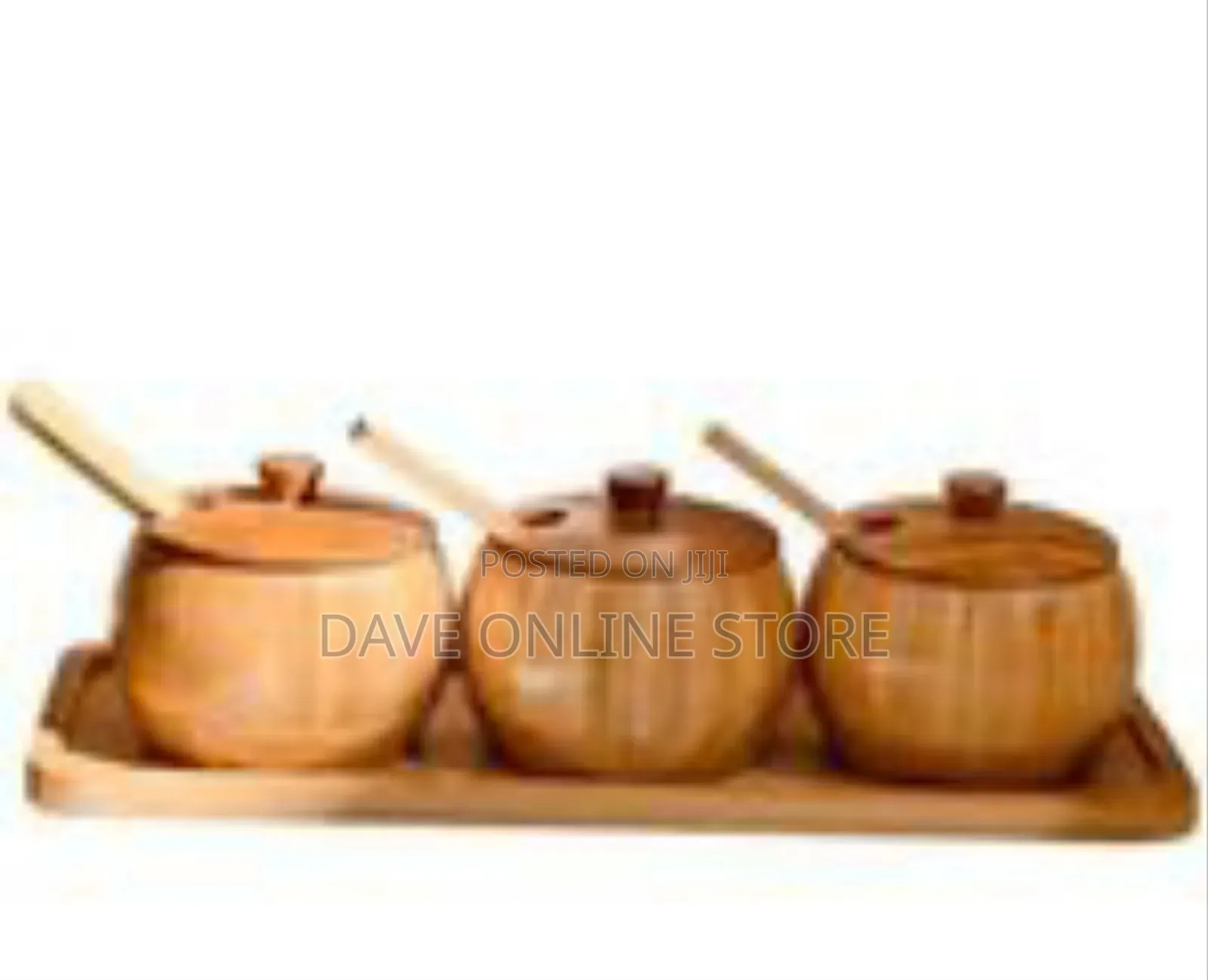 Three-Piece Set of Natural Bamboo/Wood Spice Jars or Sugar Bowls.