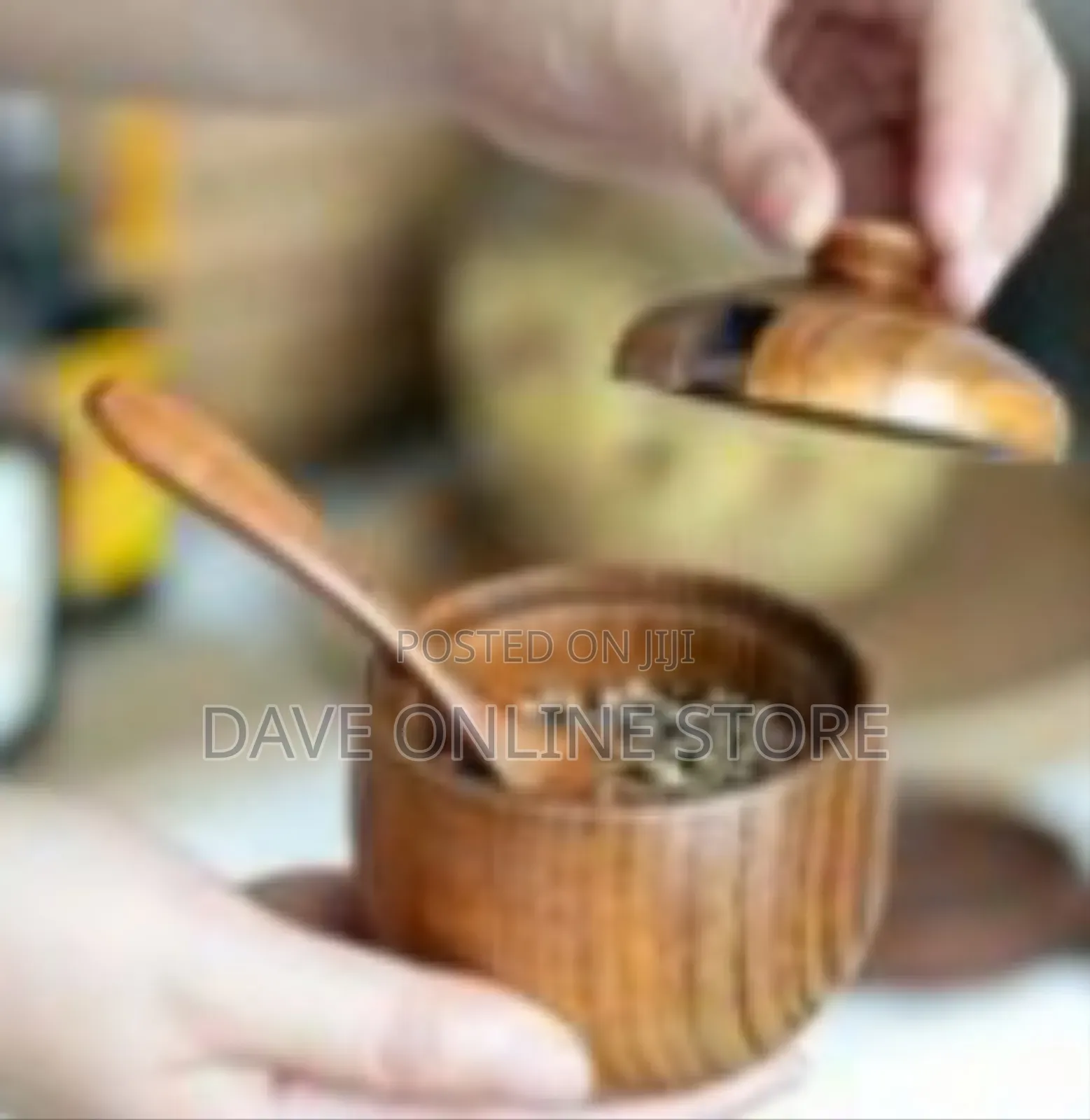 Three-Piece Set of Natural Bamboo/Wood Spice Jars or Sugar Bowls.