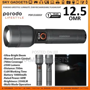 Porodo Lifestyle Lumalite 1200 Rechargeable Flashlight.