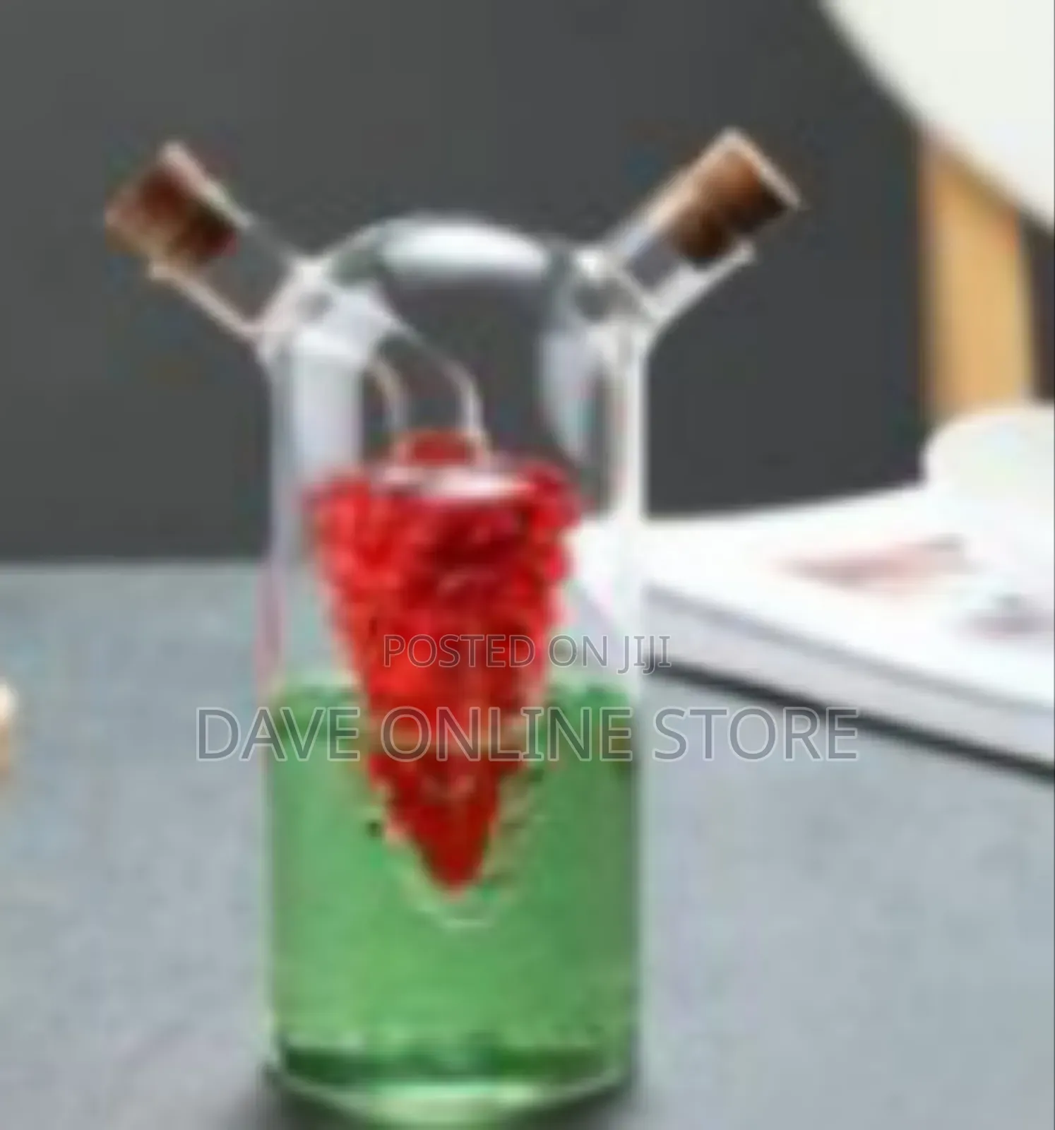 Decorative Dual Glass Oil Vinegar Cruet With Grape Insert
