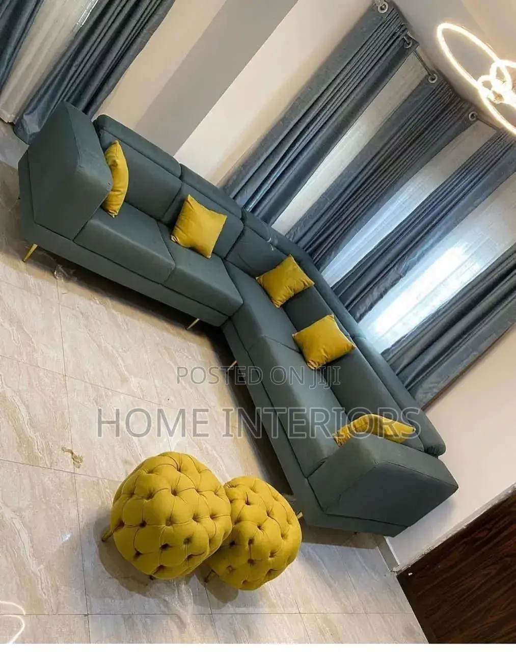 Seven Seater Sofa With Two Yellow Puff