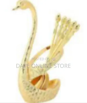 Elegant Golden Swan Cutlery Holder With Fruit Forks/Spoons Set