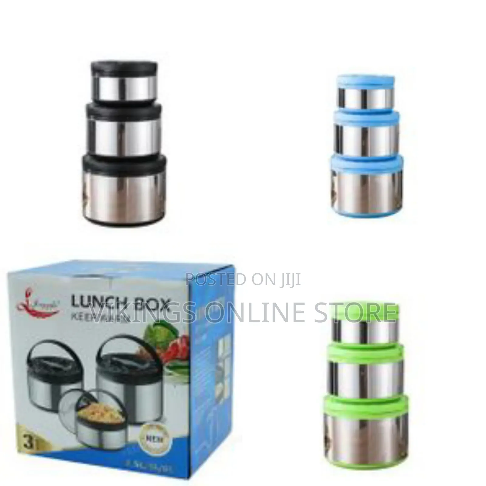 3 Piece Double Wall Stainless Steel Food Storage Container With Handle