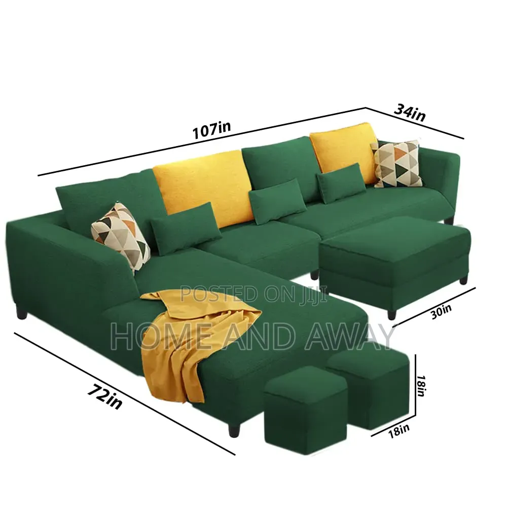 Greenish 5 Seaters Soft Velvet Sofas With 3 Ottoman Poufs 1,500,000/-