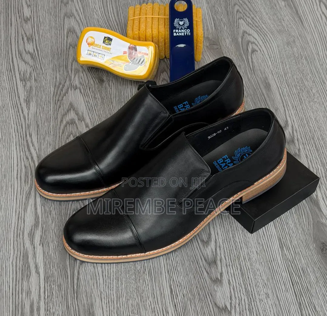 Black Leather Slip on Shoes
