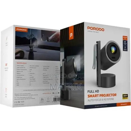 Porodo Premiere Rechargedable Android Smart Projector, 250 Ansi Lumens