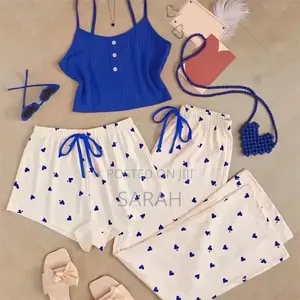 Red ,Black,Blue and White Heart-Patterned 3-Piece Ribbed