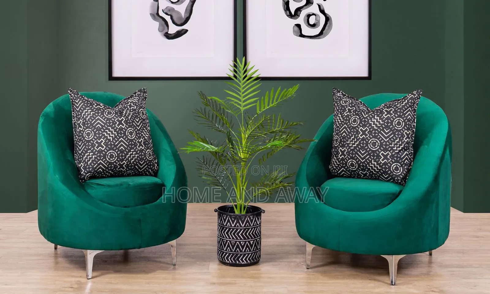A Pair of Accent Sofas With a Center Flower Pot Any Colour