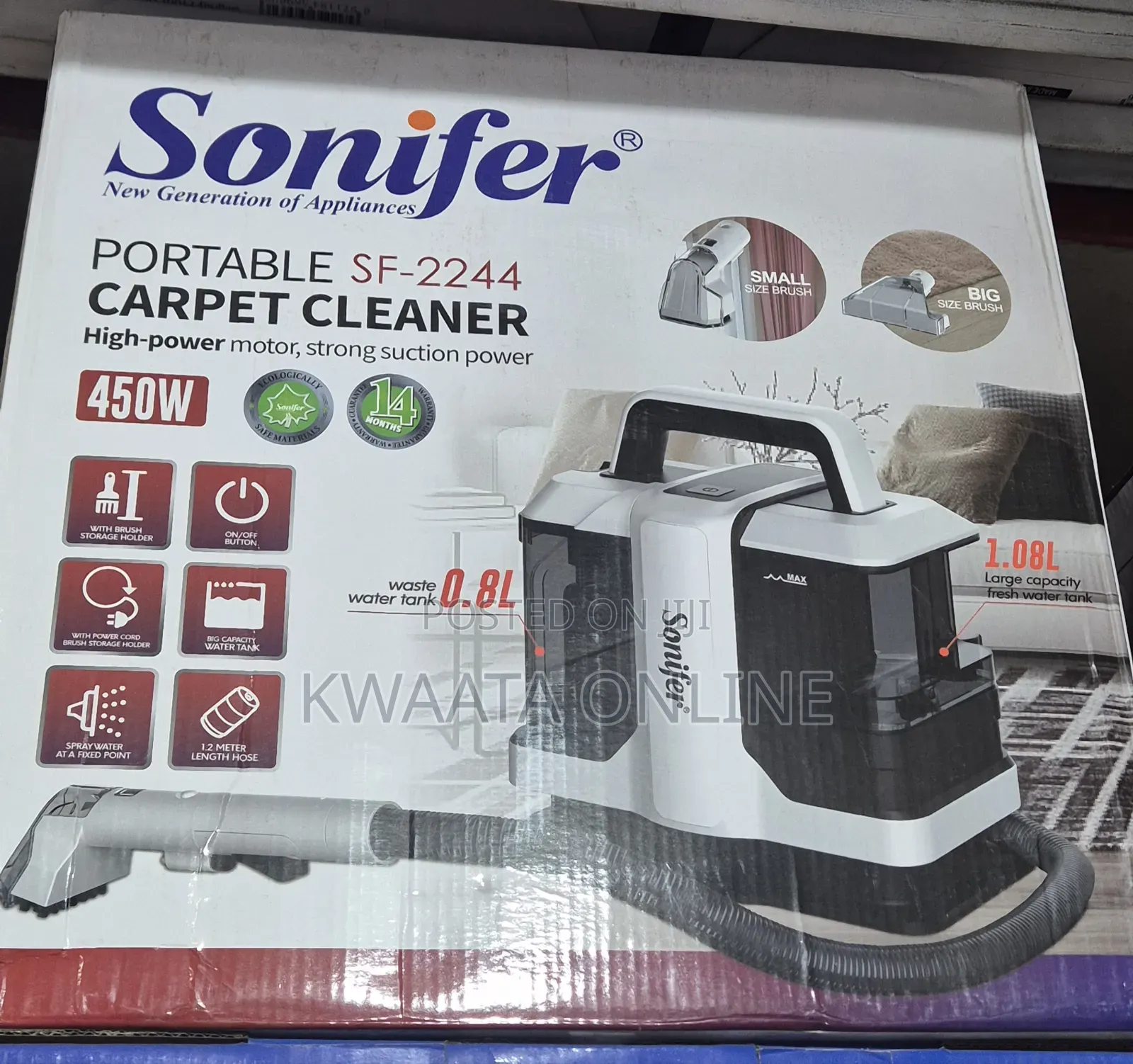 Portable Carpet Vacuum Cleaner,Sonifer Sf-2244 High Power Electric, 1l