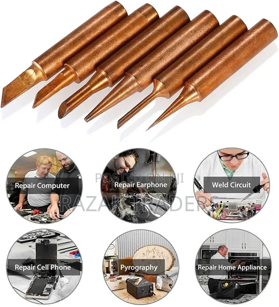 6pcs Copper Soldering on Tips Replaent Solder Tip Lead-Free Welding