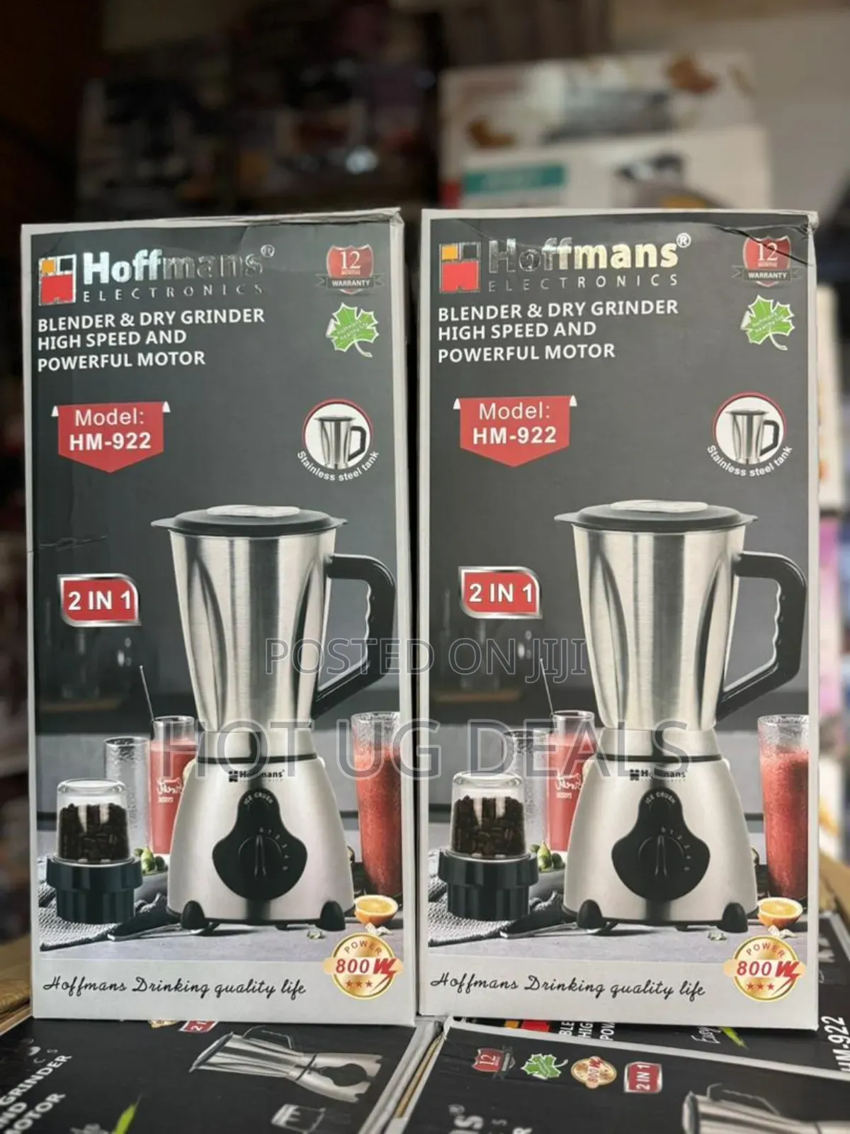 2 in 1 Hoffmans 1.5l Stainless Steel Jar Blender Plastic Grinder