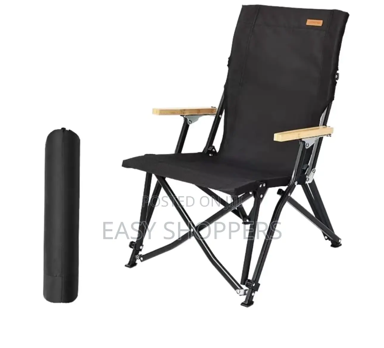 Black Outdoor Collapsible Portable Camping Chair.