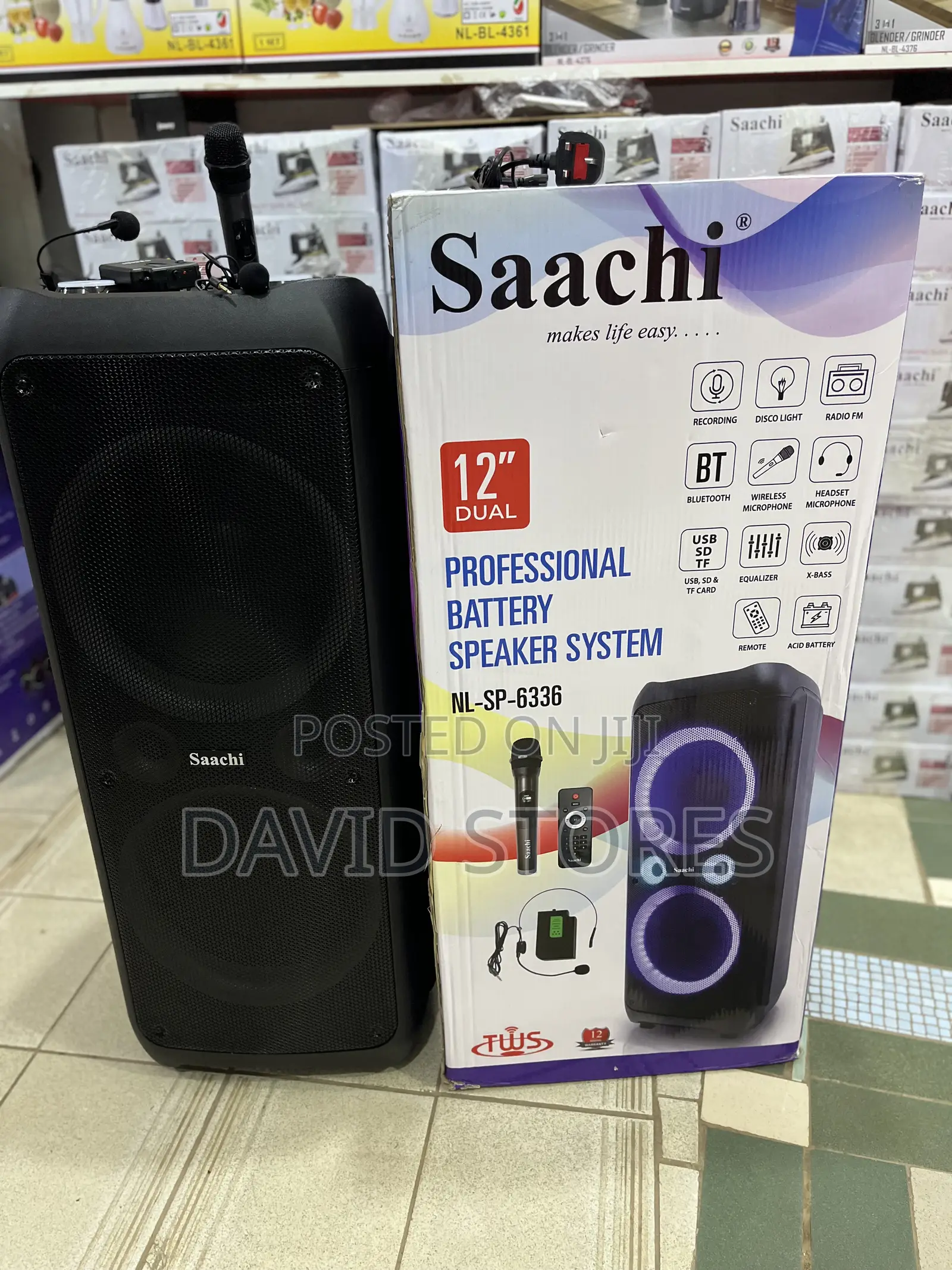 Saachi 12-Inch Dual Professional Battery Speaker– Wireless Microphone