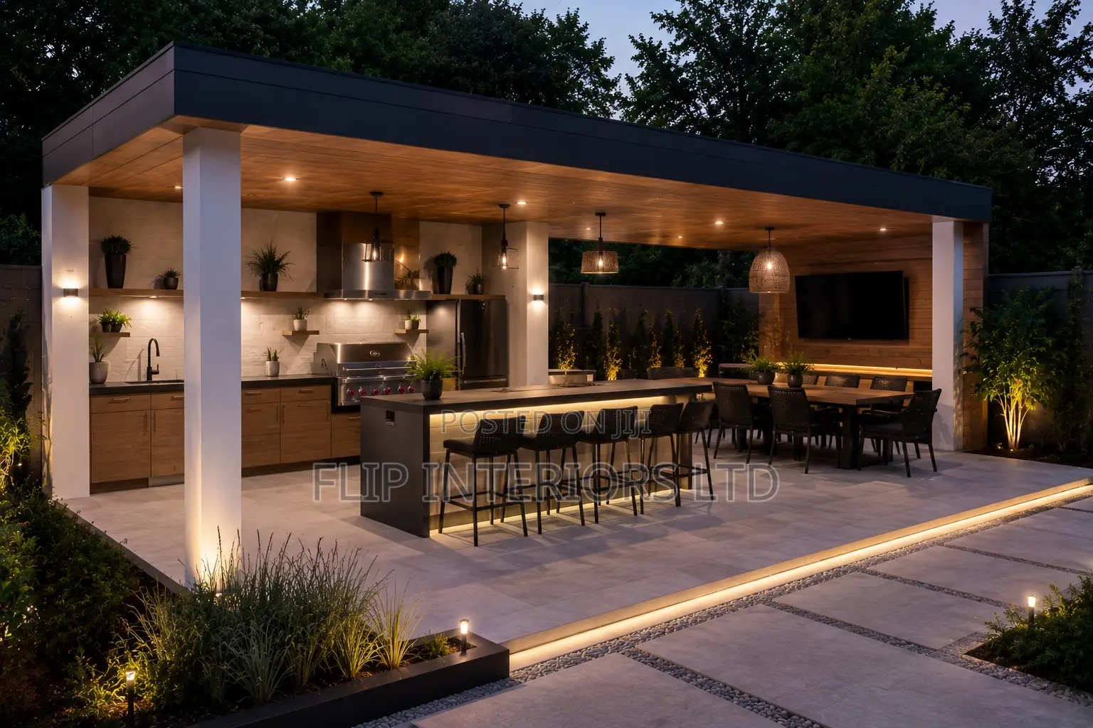 Modern Outdoor Entertainment BBQ Pavilion