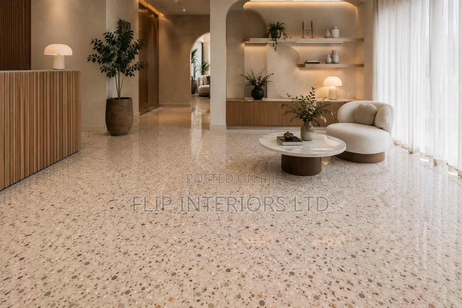 Elegant Terrazzo Living Room Finish