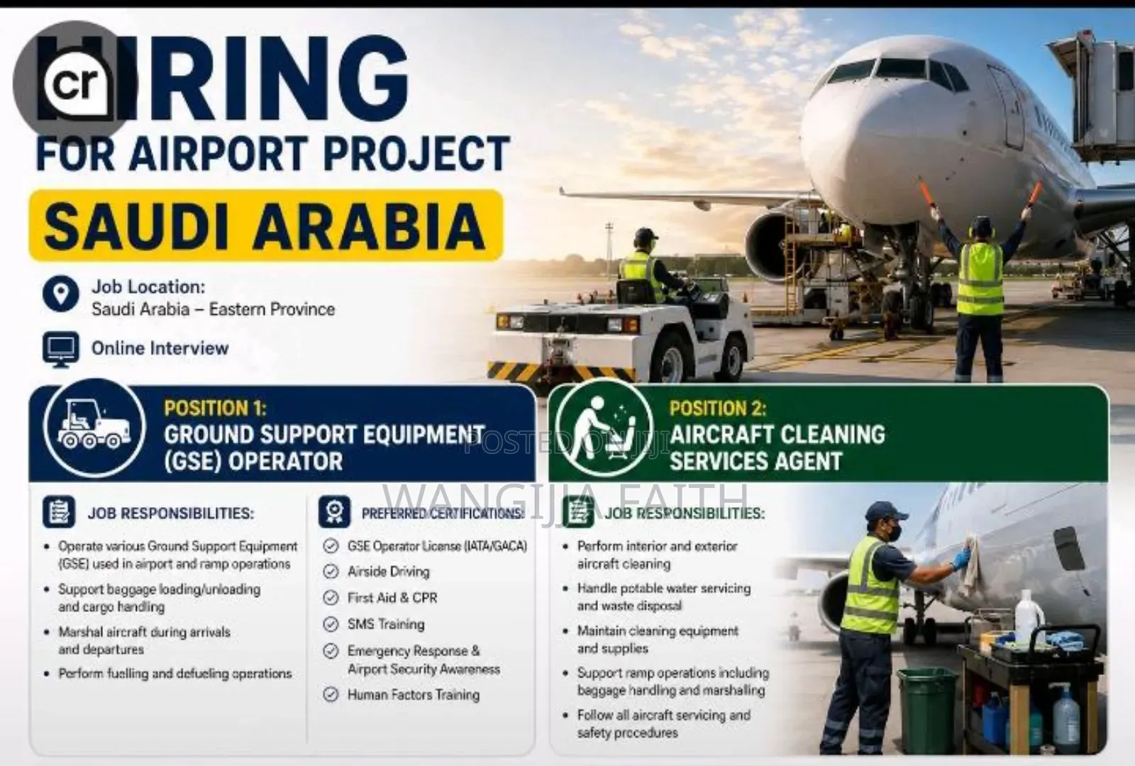 Airport Cleaners Needed in Saudi Arabia