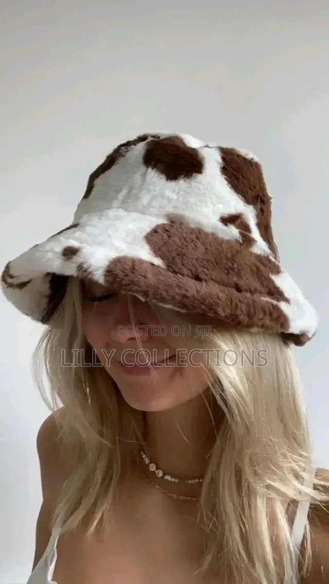Cow Prin Faux Fur Bucket Hats